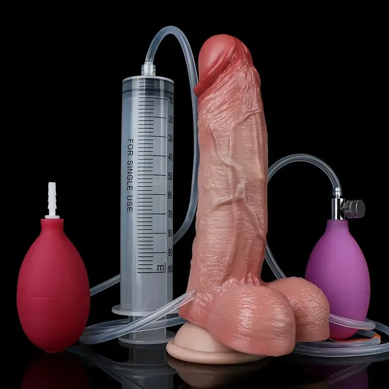 7.24in Inflatable Anal Realistic Squirting Raised Veins Soft Silicone Dildo