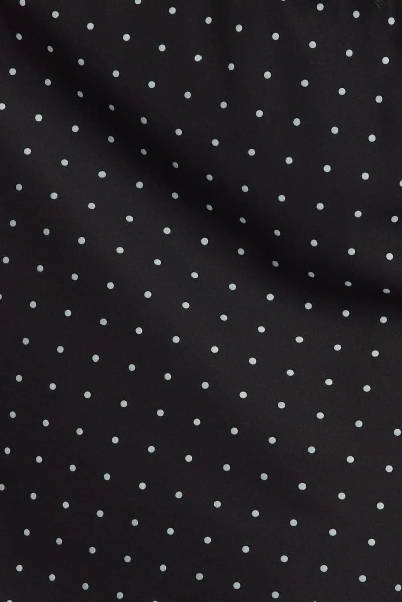 Black Polka Dot Mini Slip Skirt Elastic Waist Picot Trim Bias Cut