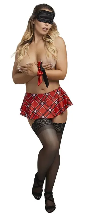 Bondage Schoolgirl Outfit Skirt & 2-Piece Set Submissive Outfit Red S/M
