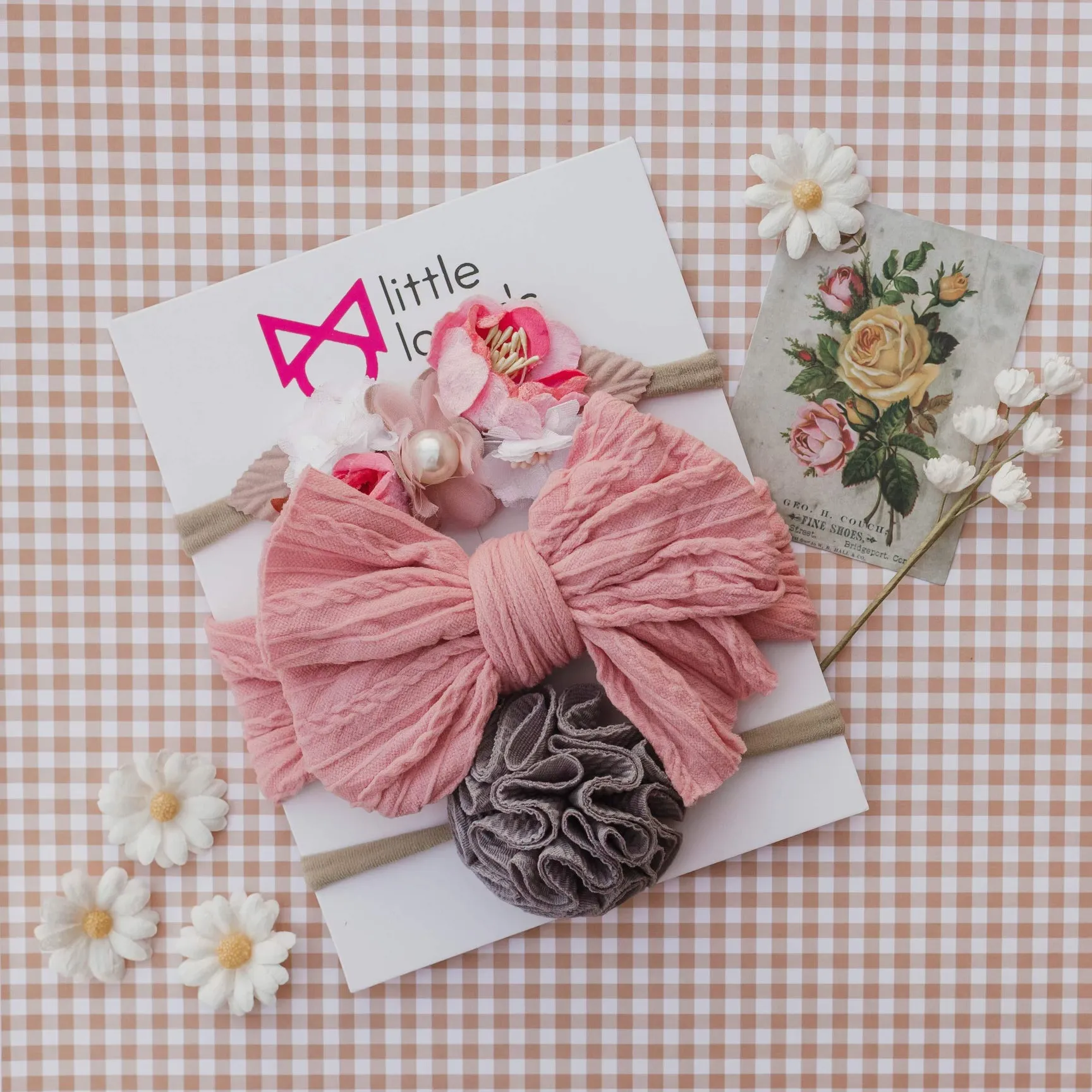 Butterfly Cable Knit Newborn Deluxe Bow Set