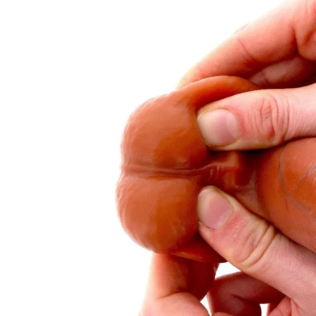 Dildo TOYJOY Get Real Foreskin Dildo. realist cu testicule. bază cu ventuză. compatibil cu hamuri strap-on. 20 cm. culoare caramel