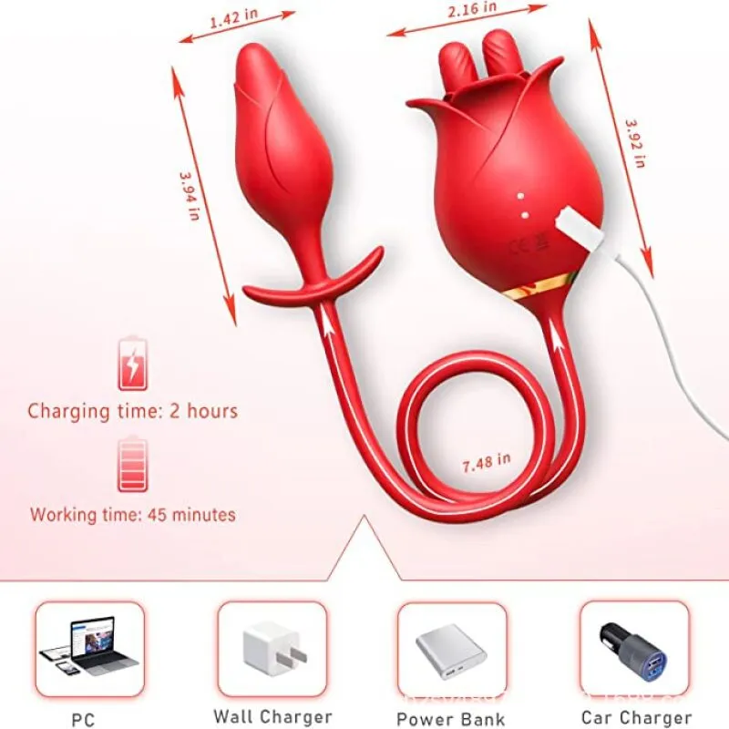Double End Anal Plug Dilator Clit Clamps Stimulator - 2-in-1 Fantasy Gift Rose Toy
