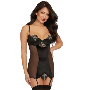 Dreamgirl Stretch Velvet Garter Slip Black Lingerie Large