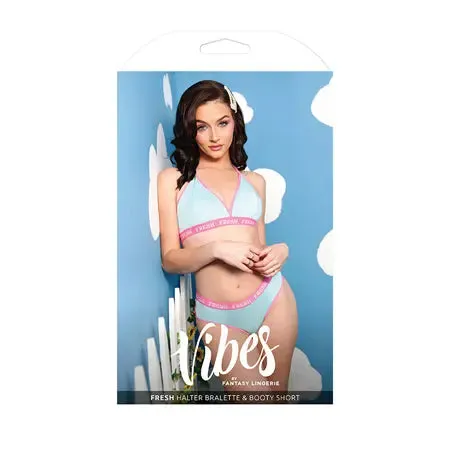 Fantasy Lingerie Vibes Fresh Halter Bralette & Booty Short Light Blue M/L
