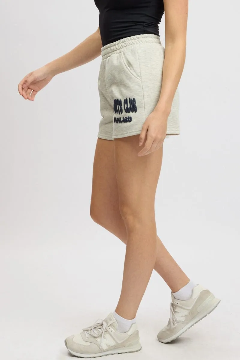 Grey Track Shorts High Rise Elastic Waist