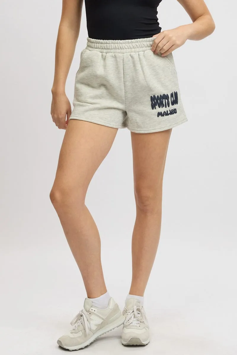 Grey Track Shorts High Rise Elastic Waist