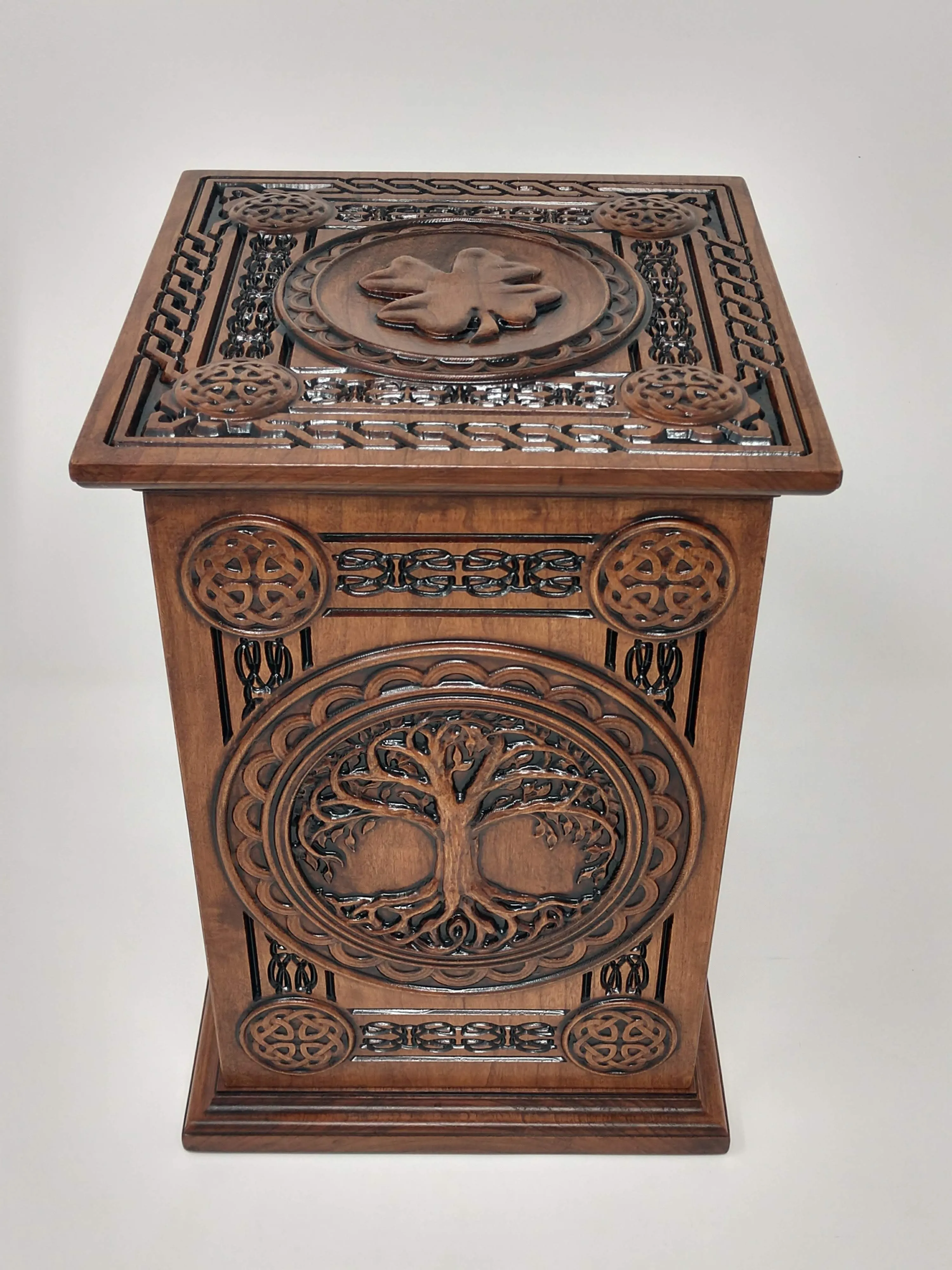 Hand-Carved Celtic Tree of Life Cherry Urn