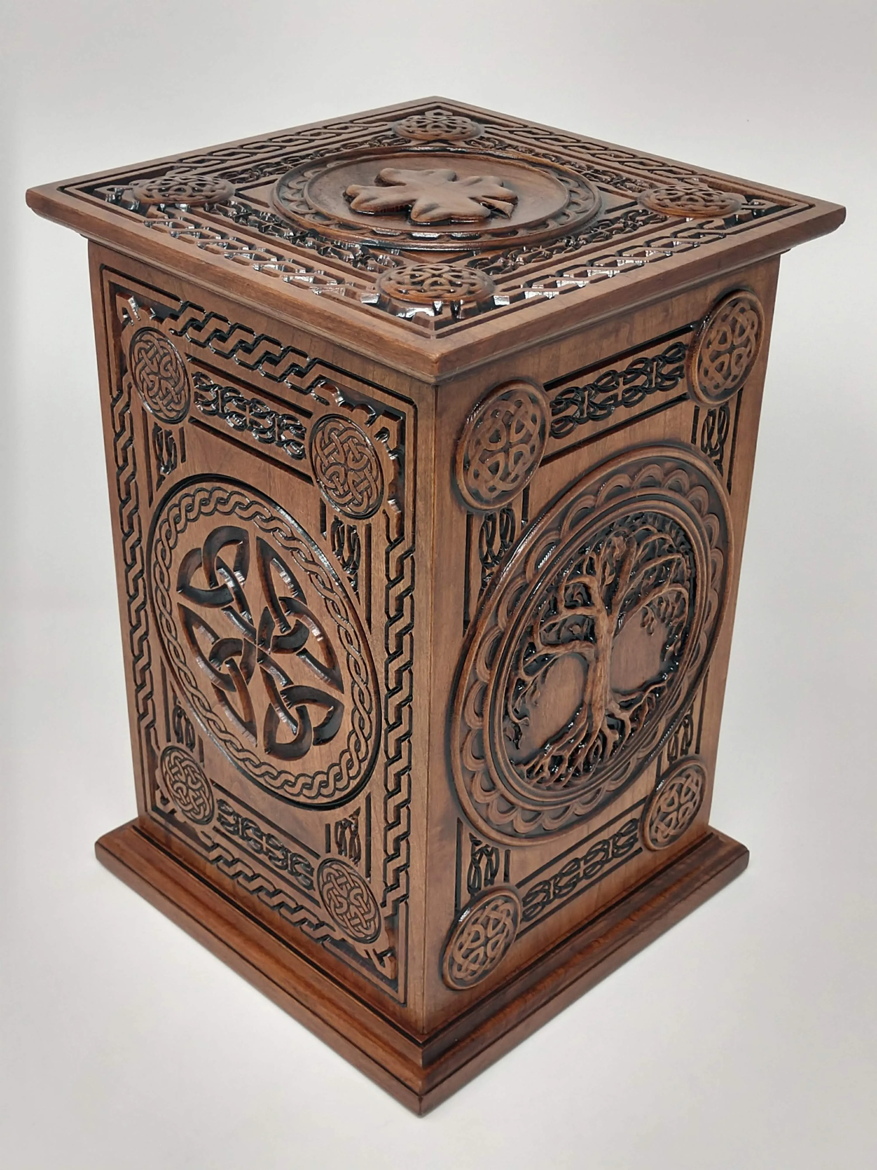 Hand-Carved Celtic Tree of Life Cherry Urn