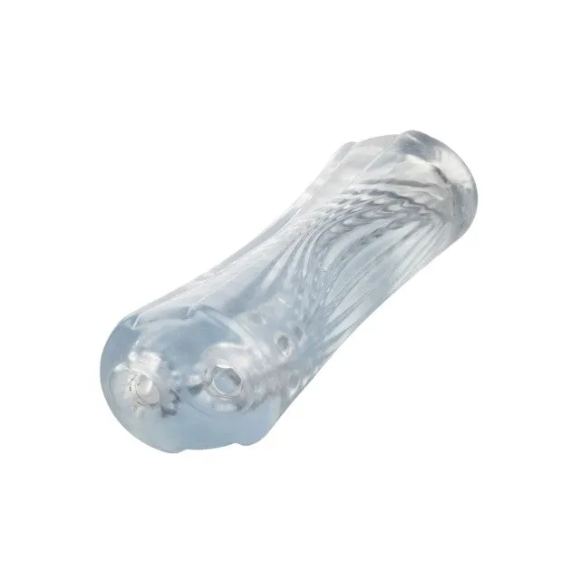 Masturbator dublu CALEXOTICS Cyclone Dual Ribbed Stroker XL. din TPE. cu texturi variate. lungime 24.25 cm. transparent
