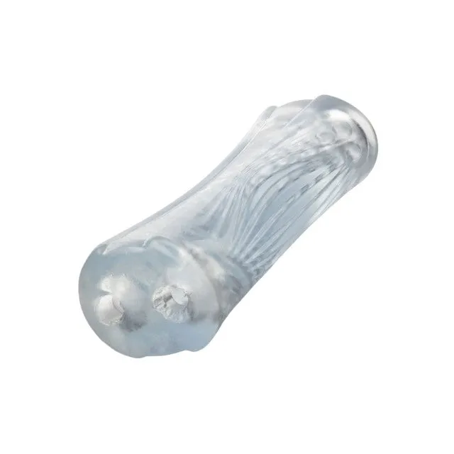 Masturbator dublu CALEXOTICS Cyclone Dual Ribbed Stroker XL. din TPE. cu texturi variate. lungime 24.25 cm. transparent