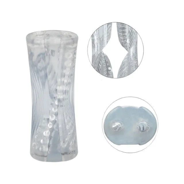 Masturbator dublu CALEXOTICS Cyclone Dual Ribbed Stroker XL. din TPE. cu texturi variate. lungime 24.25 cm. transparent