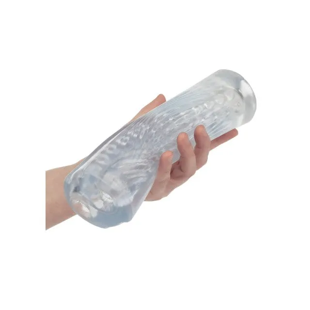 Masturbator dublu CALEXOTICS Cyclone Dual Ribbed Stroker XL. din TPE. cu texturi variate. lungime 24.25 cm. transparent