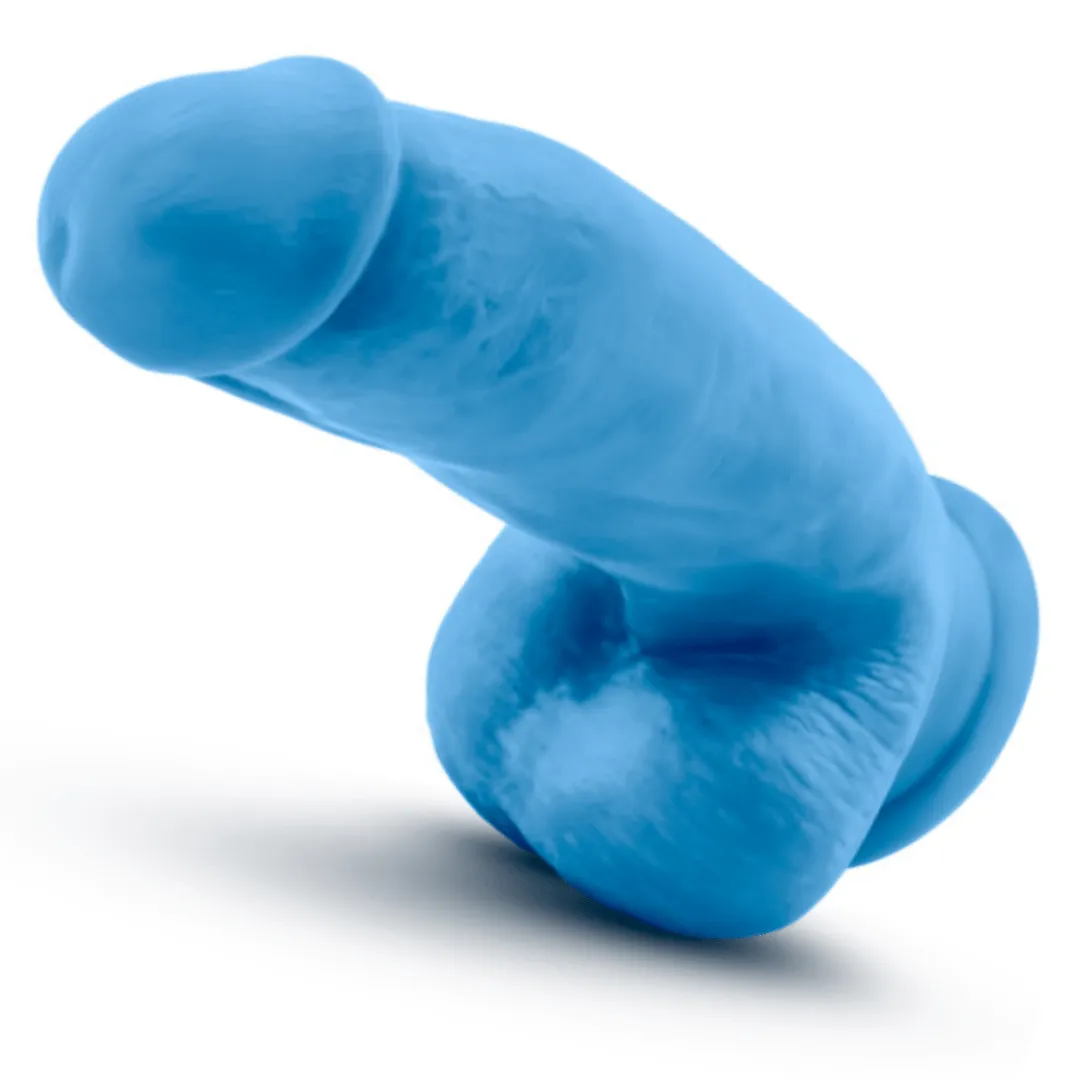 Neo Elite 7 Inch Dual Density Neon Blue Silicone Dildo with Balls