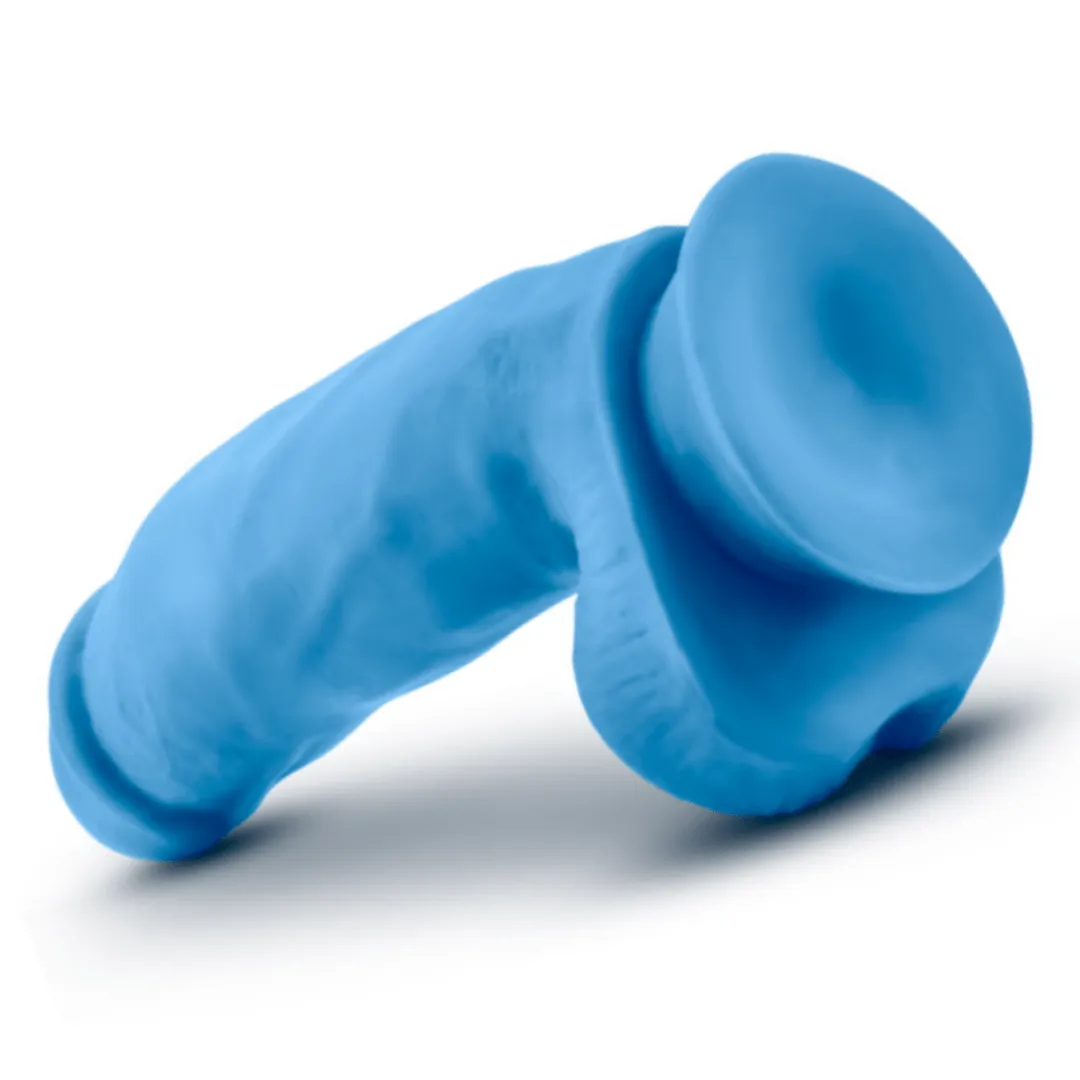 Neo Elite 7 Inch Dual Density Neon Blue Silicone Dildo with Balls