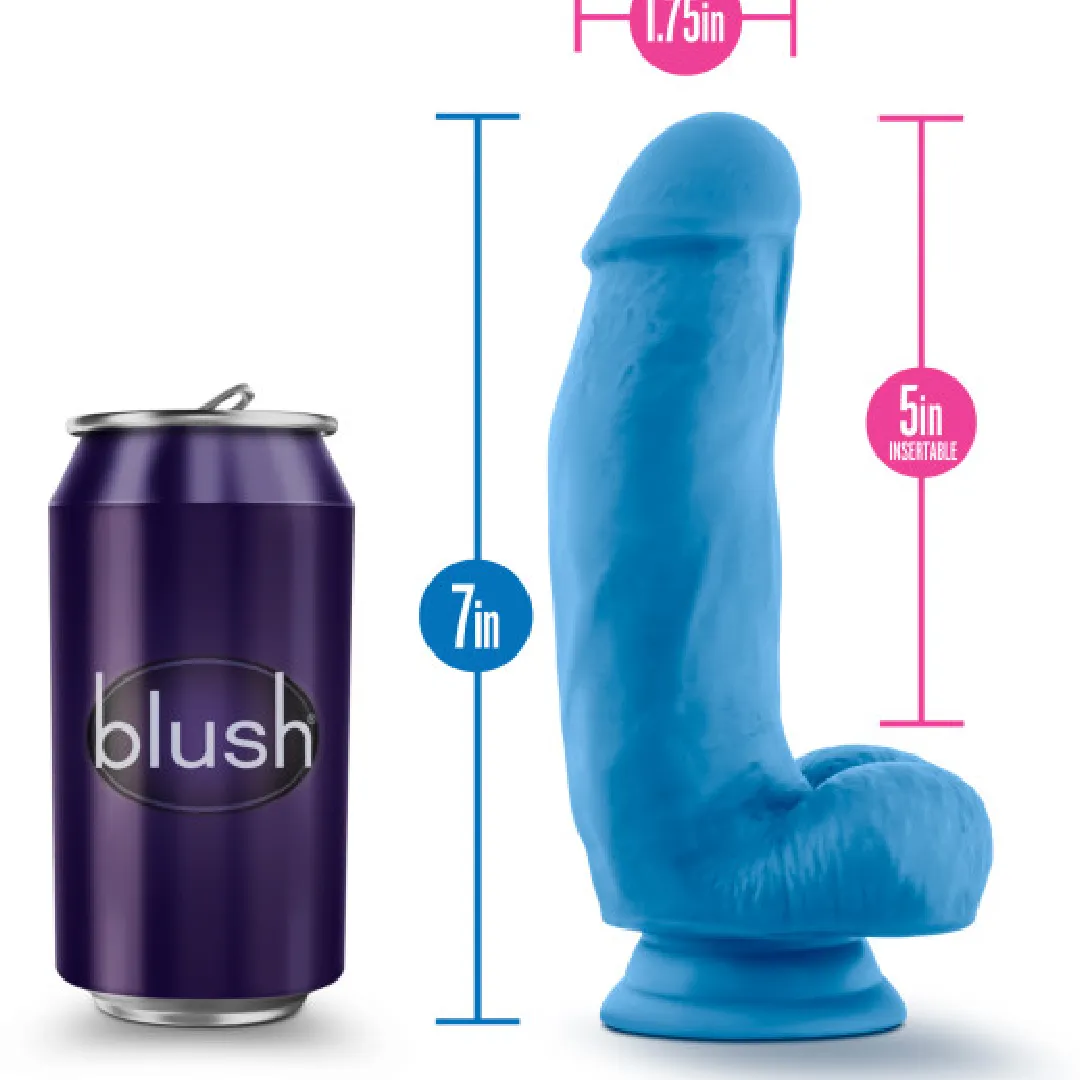 Neo Elite 7 Inch Dual Density Neon Blue Silicone Dildo with Balls