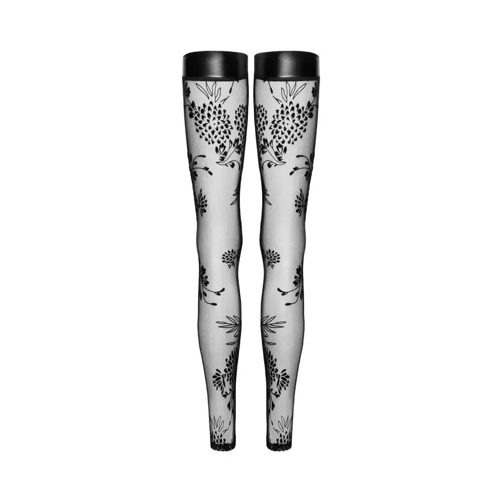 Noir Handmade Tulle Stockings With Patterned Flock Embroidery XL