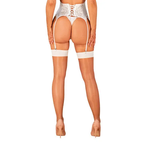 Obsessive S814 Beige Stockings with White Hem