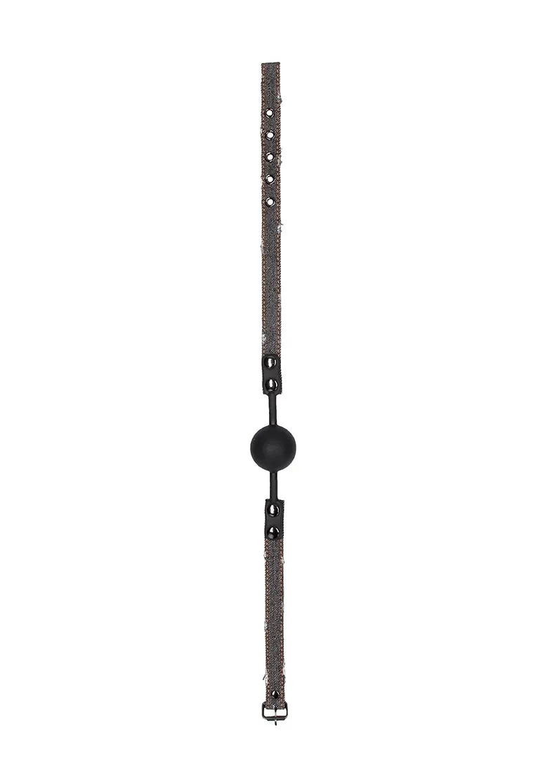Silicone Ball Gag - With Roughend Denim Straps - Black