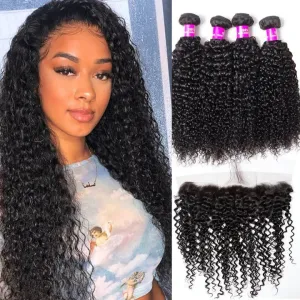Tuneful 10A Jerry Curly Human Hair 4 Bundles With 13x4 Lace Frontal 100% Remy Human Hair