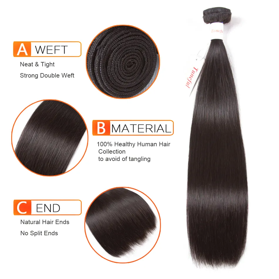 Tuneful 10A Straight Human Hair 3 Bundles With 13x4 Lace Frontal 100% Remy Human Hair